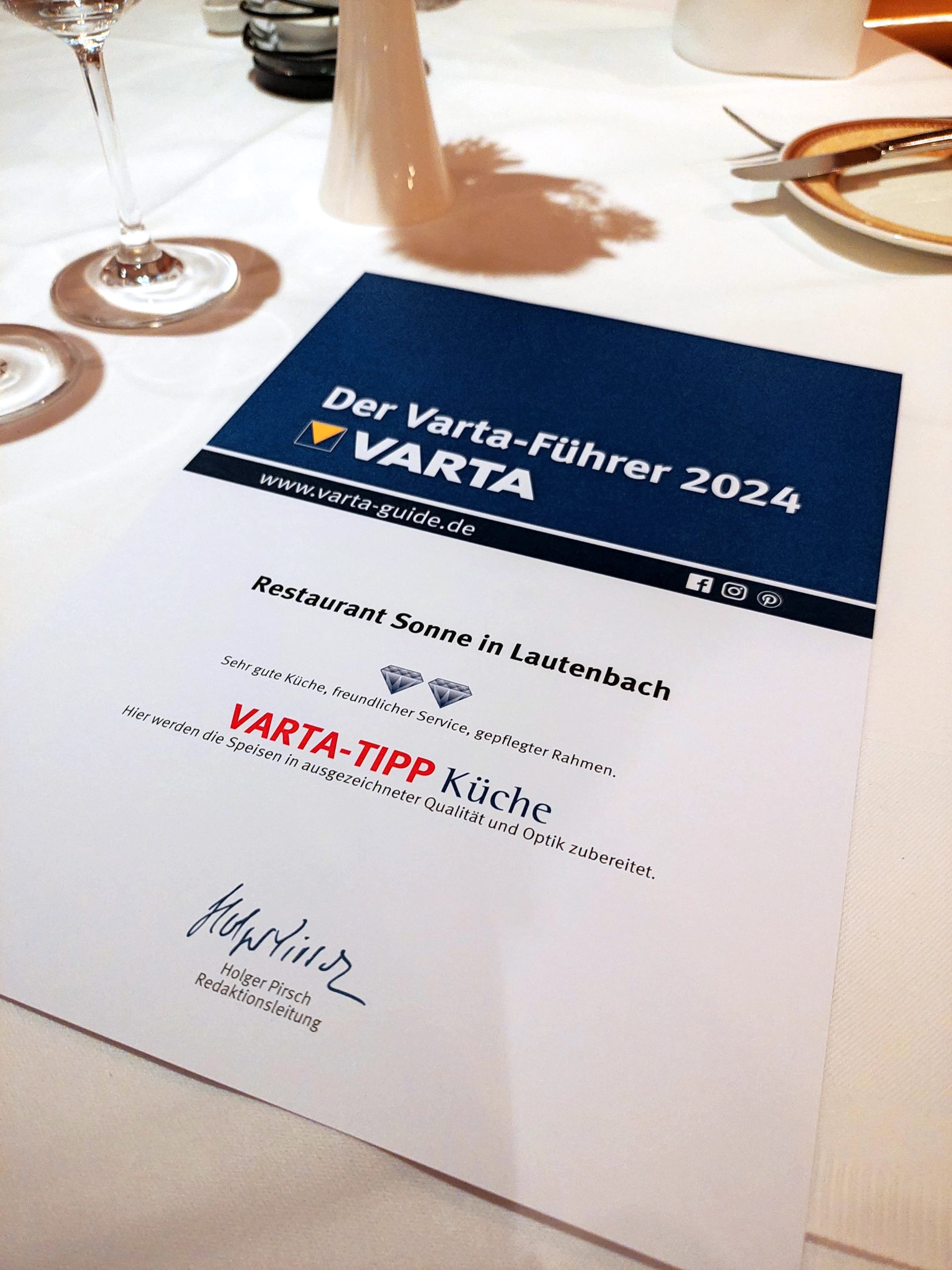 Auszeichnungs-Diplom Varta-Führer 2024